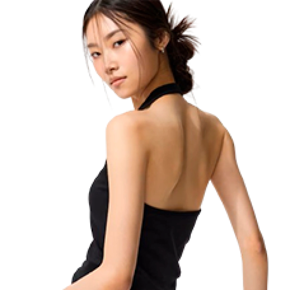 Женский топ бра с открытой спиной AIRism Cotton Open Back Halter Bra Top, Black (Черный), Размер: М (80-86см)