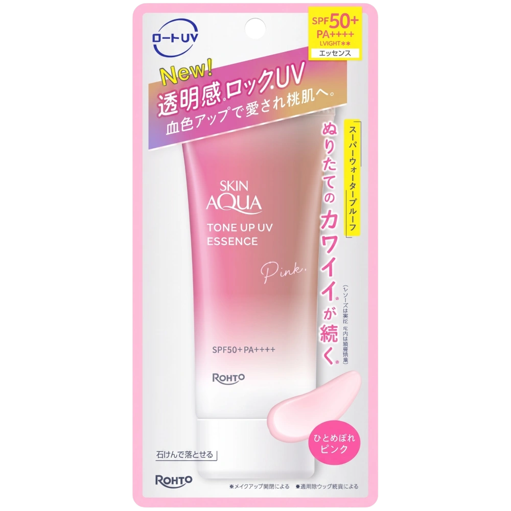 Солнцезащитная эссенция для лица и тела Skin Aqua Tone Up UV Essence Pink SPF50+ PA++++, Rohto, 70 г