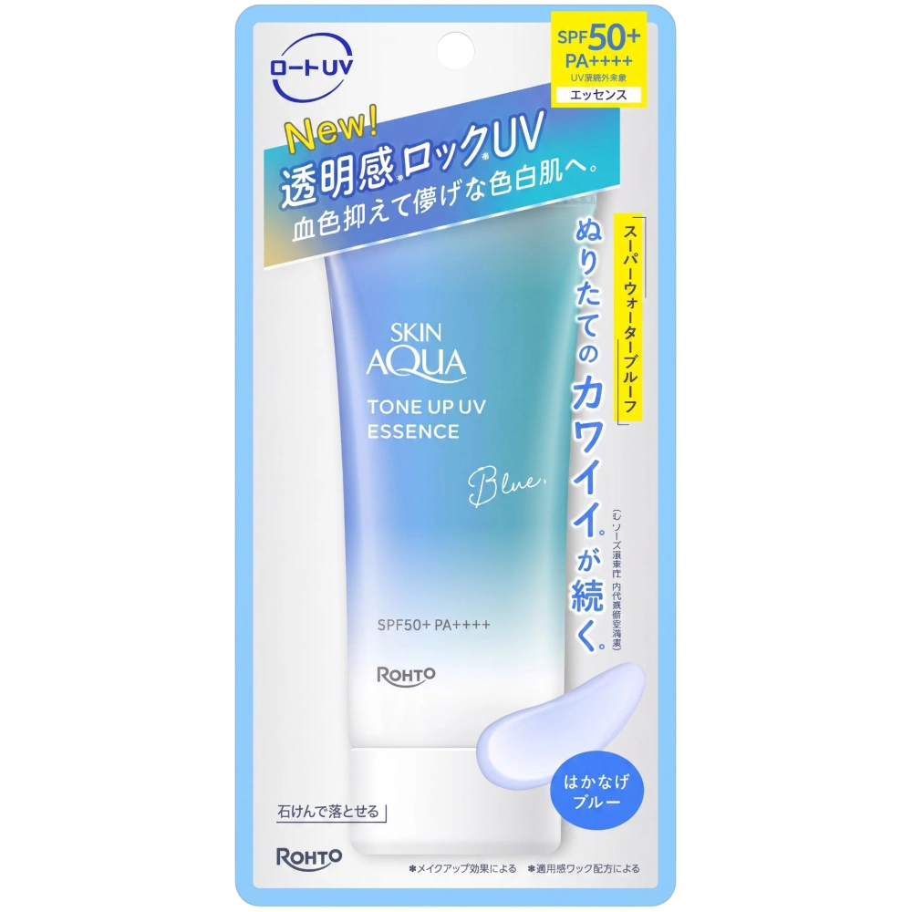 Тонирующая солнцезащитная эссенция "Skin Aqua Tone Up UV Essence" Blue SPF50+ PA++++ Rohto 70 г