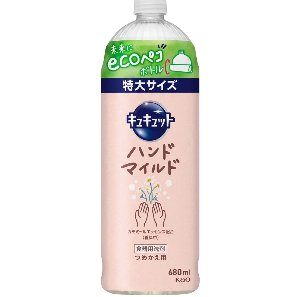 Жидкость для мытья посуды с ароматом ромашки "Kyukyutto Hand Mild Chamomile", 680 мл. (Сменный блок)