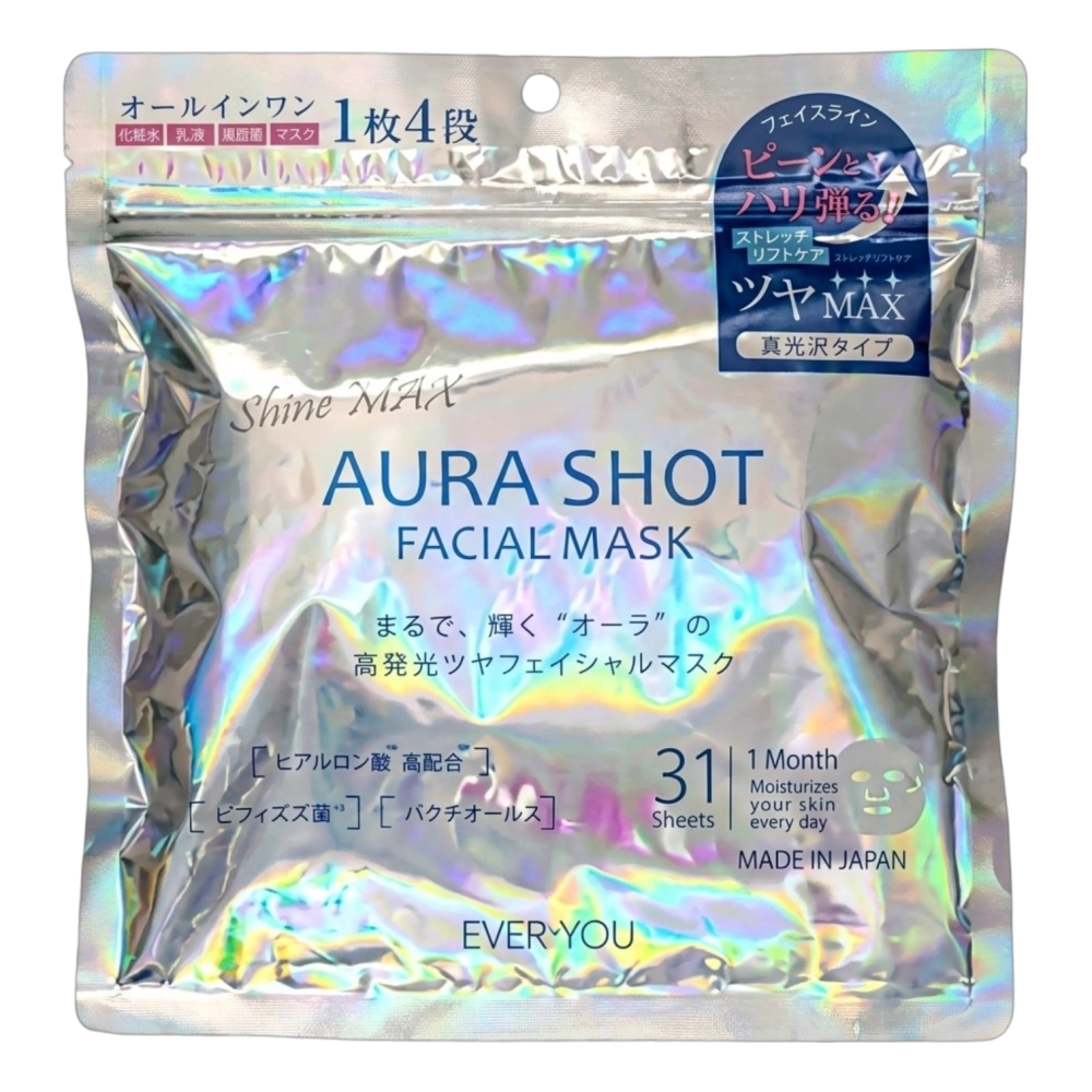 Тканевая маска для лица с глутатионом для сияния кожи «EVERYYOU Aura Shot Facial Mask High Gloss», Doshisha, 31 шт.