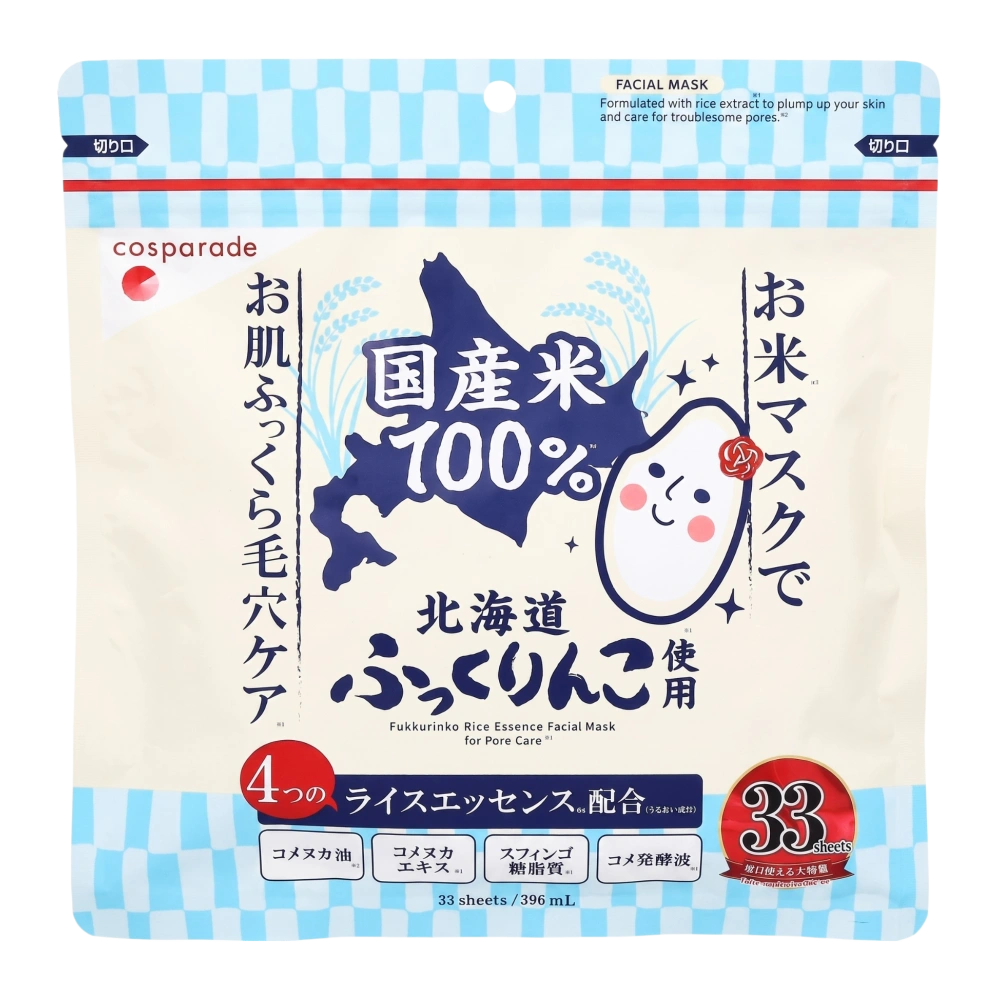 Тканевая маска для лица с японским рисом Fukkurinko Rice Essence Facial Mask, Cosparade, 33 маски (396 мл)