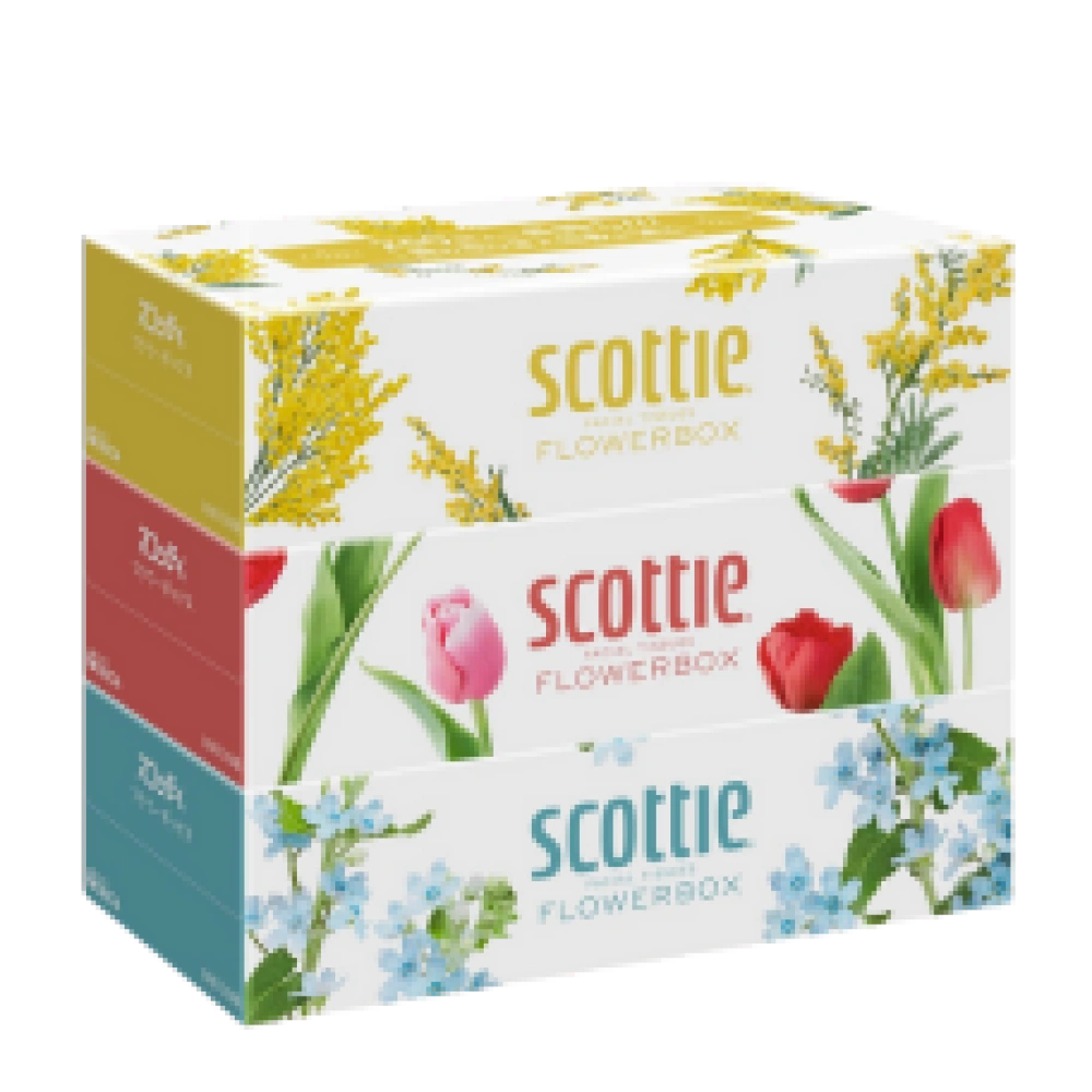 Салфетки "Scottie  Tissue Flower Box", 250 пар (500 листов) x 3 шт.