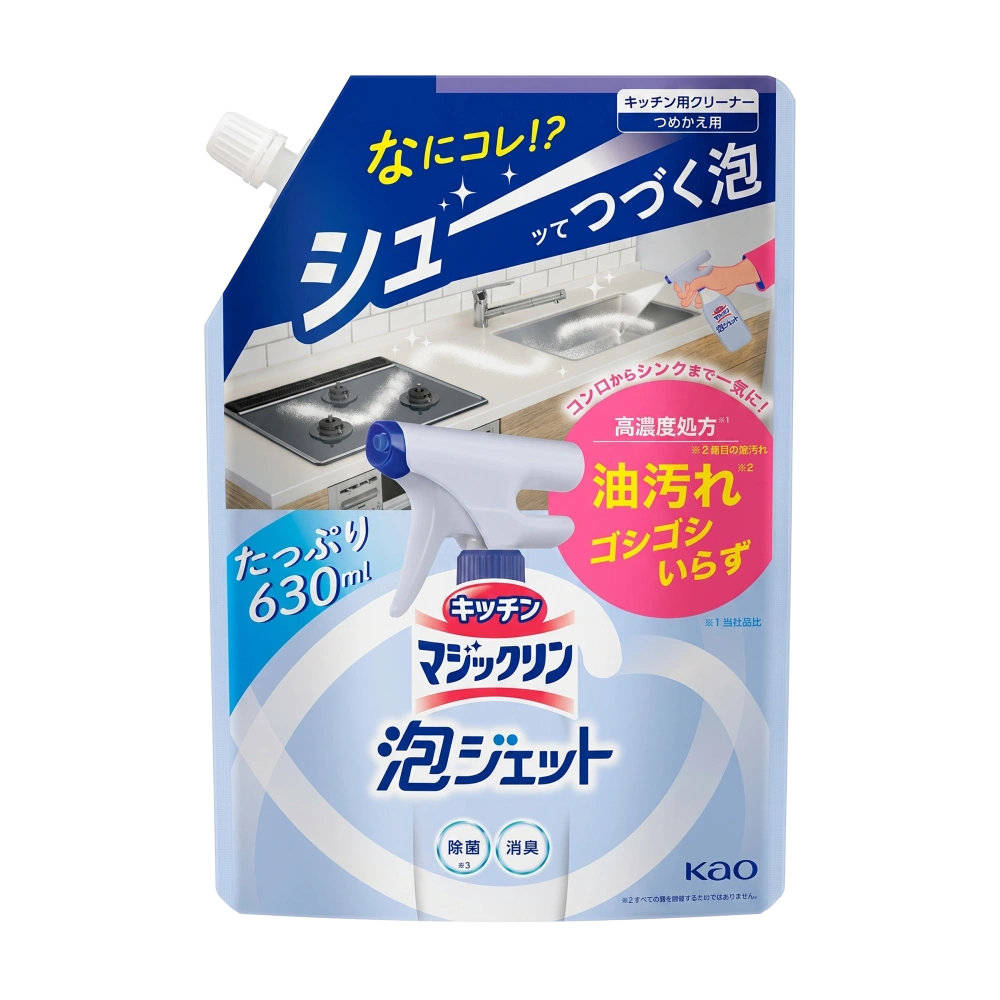 Дезинфецирующее и дезодорирующее пенное средство для кухни "Kitchen Magic Clean Foam Jet" KAO, 630 мл (Сменный блок)