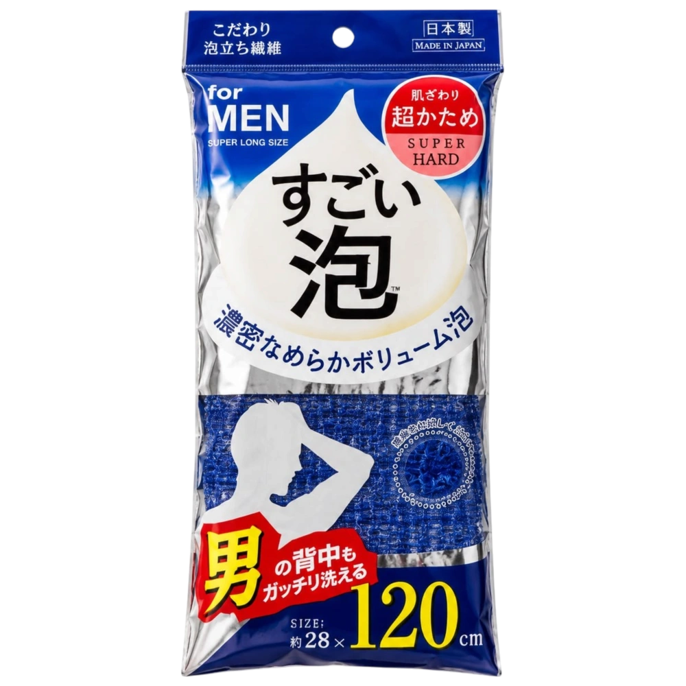 Мужская сверхжёсткая нейлоновая мочалка «Sugoawa for Men Super Hard» Towa Sangyo, 28 × 120 см