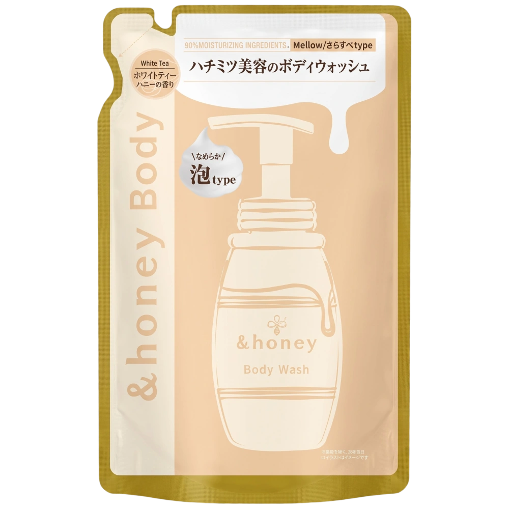 Увлажняющая пенка для душа с очищением пор «Белый чай и мёд» &honey Mellow Airy Awa Body Wash, сменный блок 440 мл