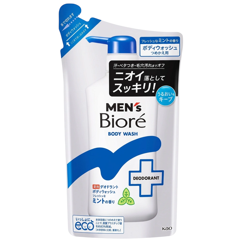 Мужской гель для душа от запаха, с ментолом «Men's Biore Fresh Mint» Kao, 360 мл (запасной блок)