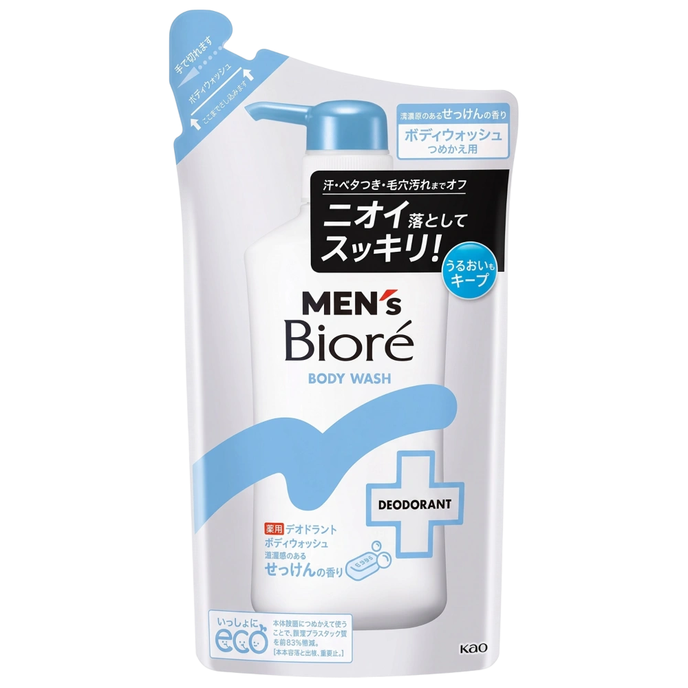 Мужской гель для душа от запаха, с ментолом «Men's Biore Clean Soap» Kao, 360 мл (запасной блок)