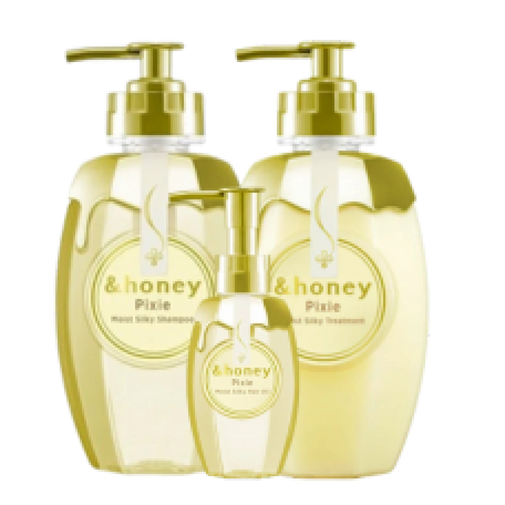 Набор шампунь + тритмент + масло для увлажнения и гладкости волос "Pixie Moist Silky", 440 мл. + 440 гр. + 100 мл.